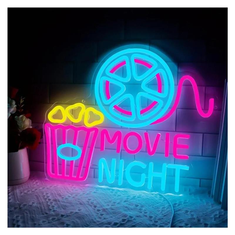 Home Cinema Today - Movie Night Neon Sign Popcorn Light
