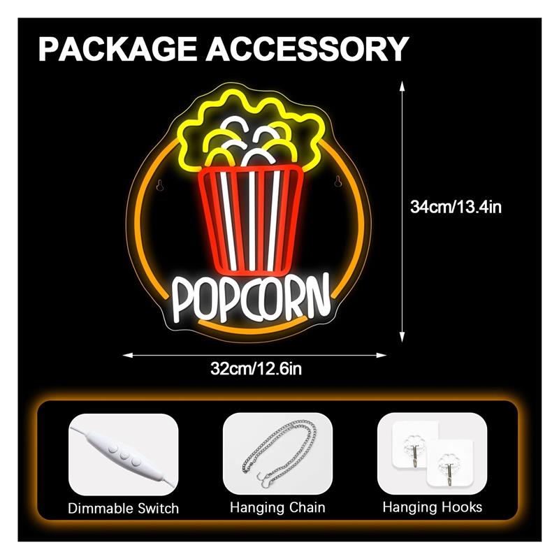 Popcorn Neon Sign Dimmable USB - Home Cinema Today recension och pris