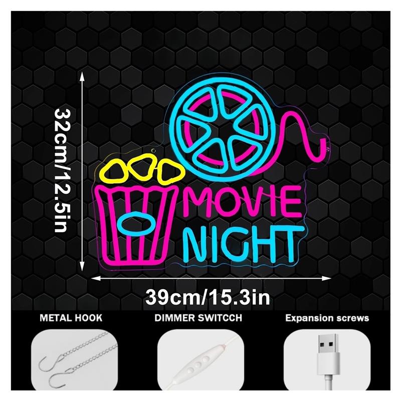 Movie Night Neon Sign Popcorn  - Home Cinema Today recension och pris